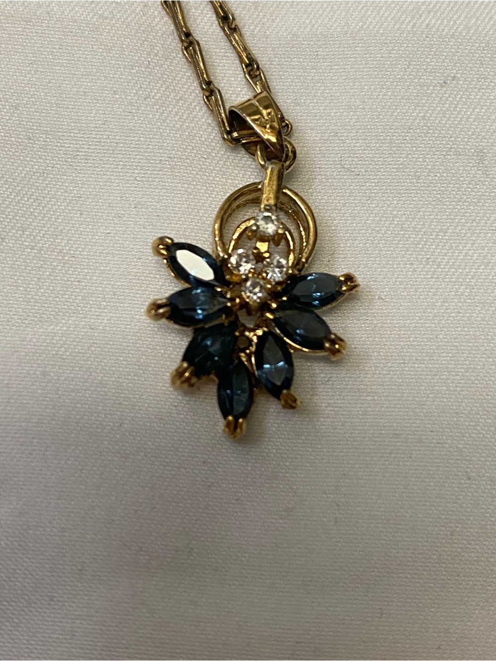 Source Unknown Gold and Blue Floral Crystal Necklace